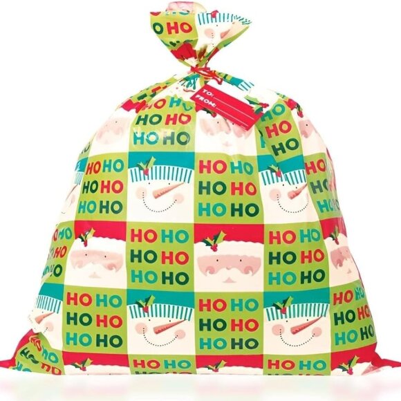 Holly Santa Plastic Christmas Jumbo Gift Bag 36in x 44in - 2 Pc NEW - Picture 1 of 1